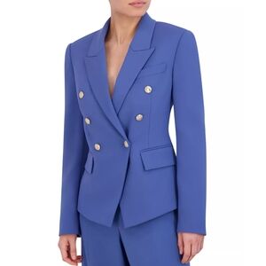 🔥BCBGMaxAzria Woven Novelty Blue Double-Breasted Blazer